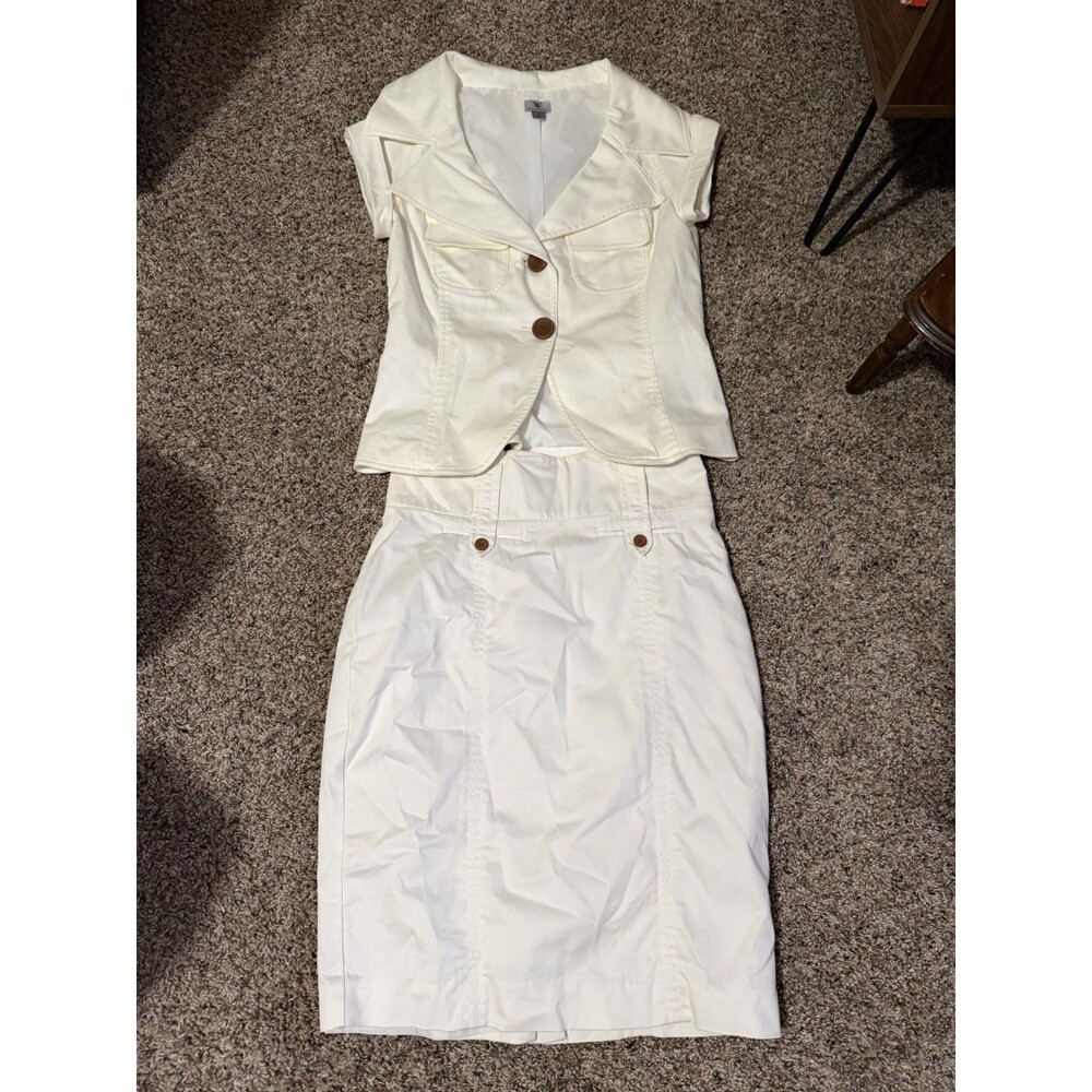 Worthington 2 Piece Skirt Suit S/6 Ivory White Y2K Pencil Skirt Fitted Jacket
